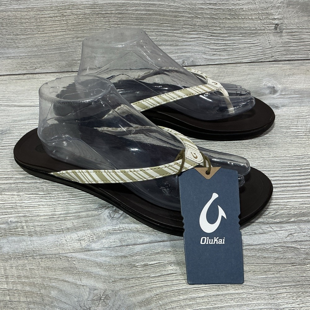Olukai HO'OPIO Comfort Flip Flop Sandals Striped Shoes Women's Size 11 41 EU NEW